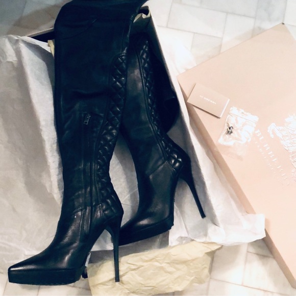 NWT RARE RUNWAY AUTHENTIC BURBERRY THIGH HIGH BLACK LEATHER BOOTS - Picture 5 of 14
